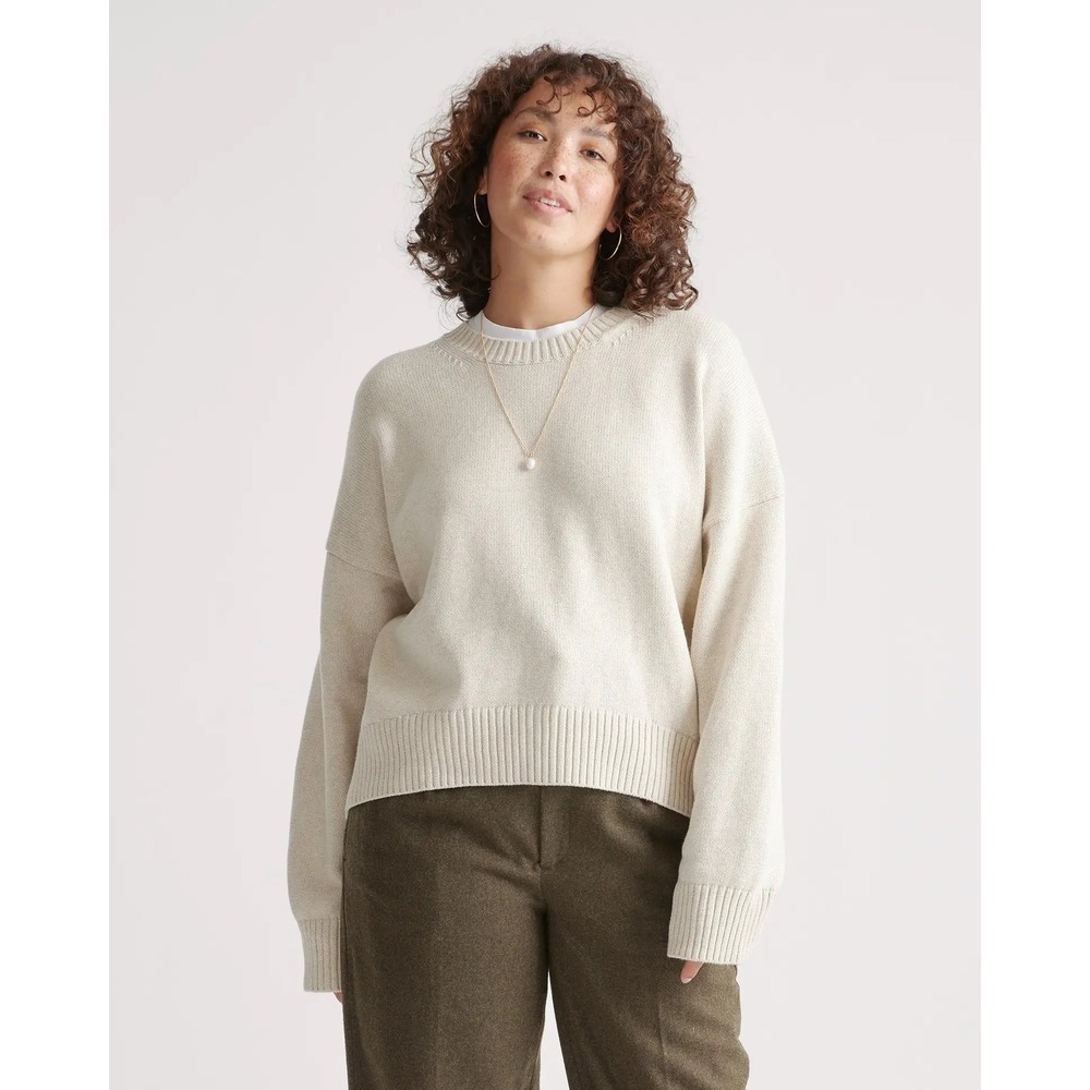 Quince Organic Cotton Boyfriend Crew Sweater XL Speckled Beige Minimal Neutral